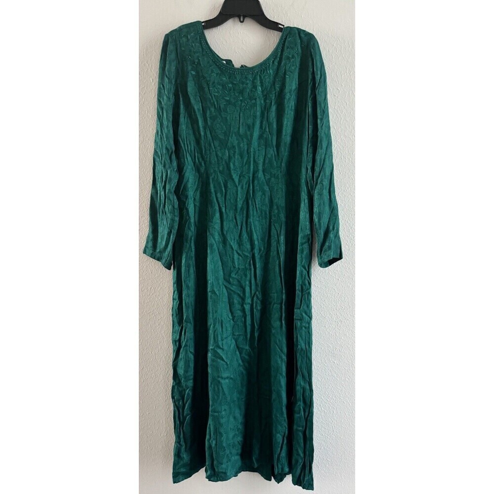 Vintage Sarah Elizabeth Grandma dress embroidered Beaded Green Round Neck Sz 14